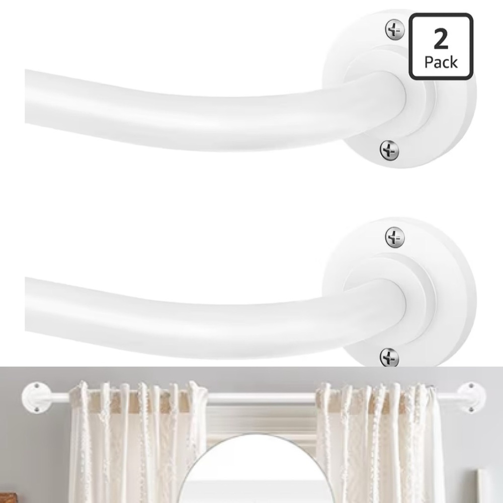 Blackout Small Curtain Rods For Windows 48To 90 Inch 2 Pack White Adjustable NWT